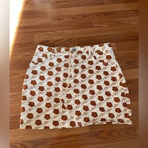 Orange flower denim skirt